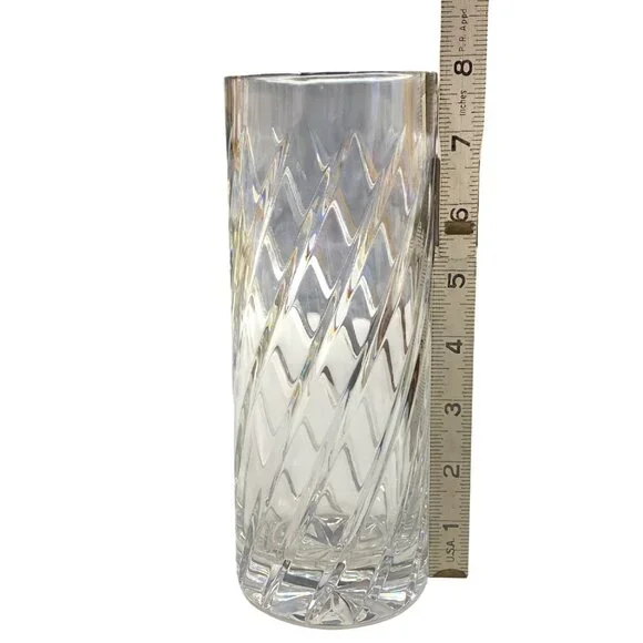 Vintage Crystal Clear Cut Glass Flower Vase Swirl Design Starburst Base Heavy - Picture 8 of 10